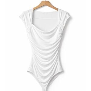 Abercrombie & Fitch White Ruched Cowl Neck Bodysuit Size M